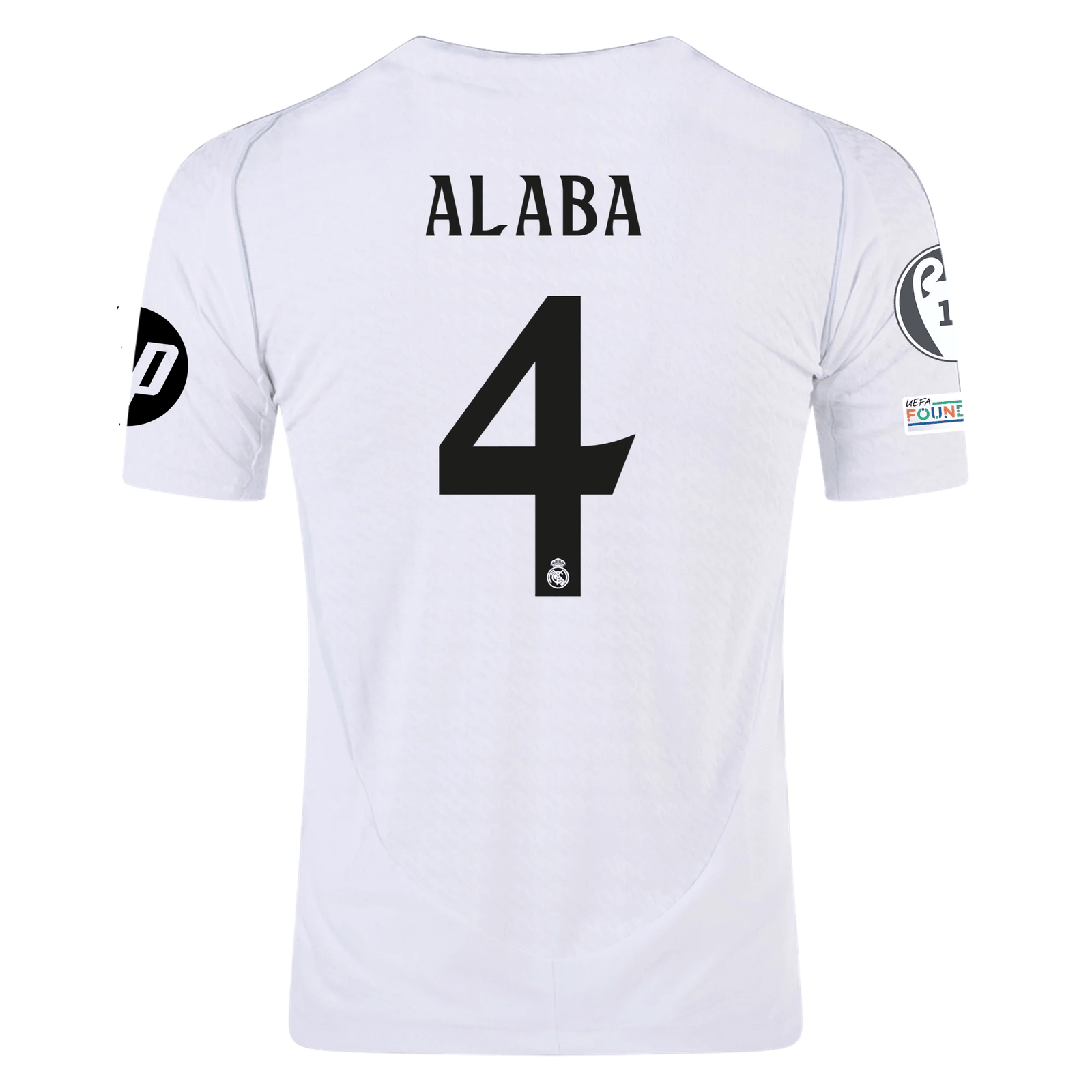 adidas Real Madrid Authentic David Alaba Home Jersey w/ Champions League Patches 24/25 (White/Black) | SoccerWearhouse