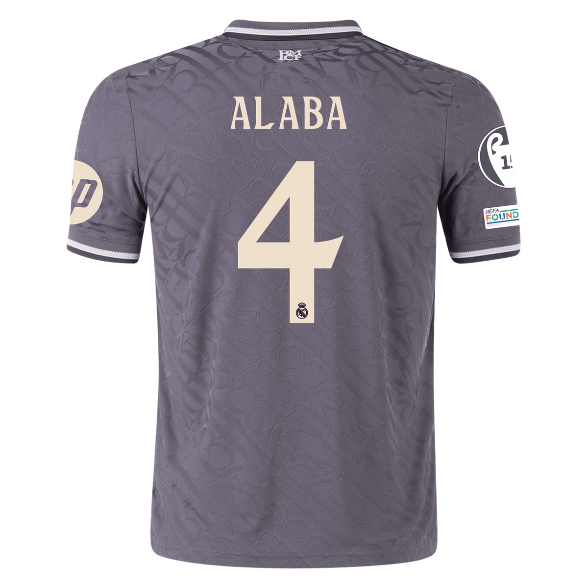 adidas Real Madrid Authentic David Alaba Third Jersey w/ Champions League Patches 24/25 (Charcoal) | SoccerWearhouse