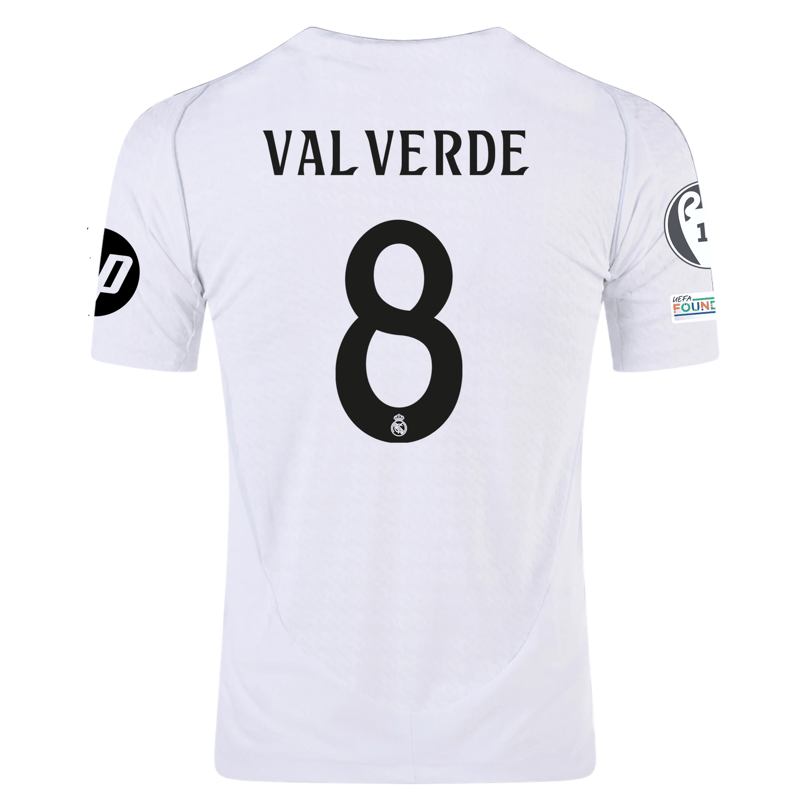 adidas Real Madrid Authentic Federico Valverde Home Jersey w/ Champions League Patches 24/25 (White/Black) | SoccerWearhouse
