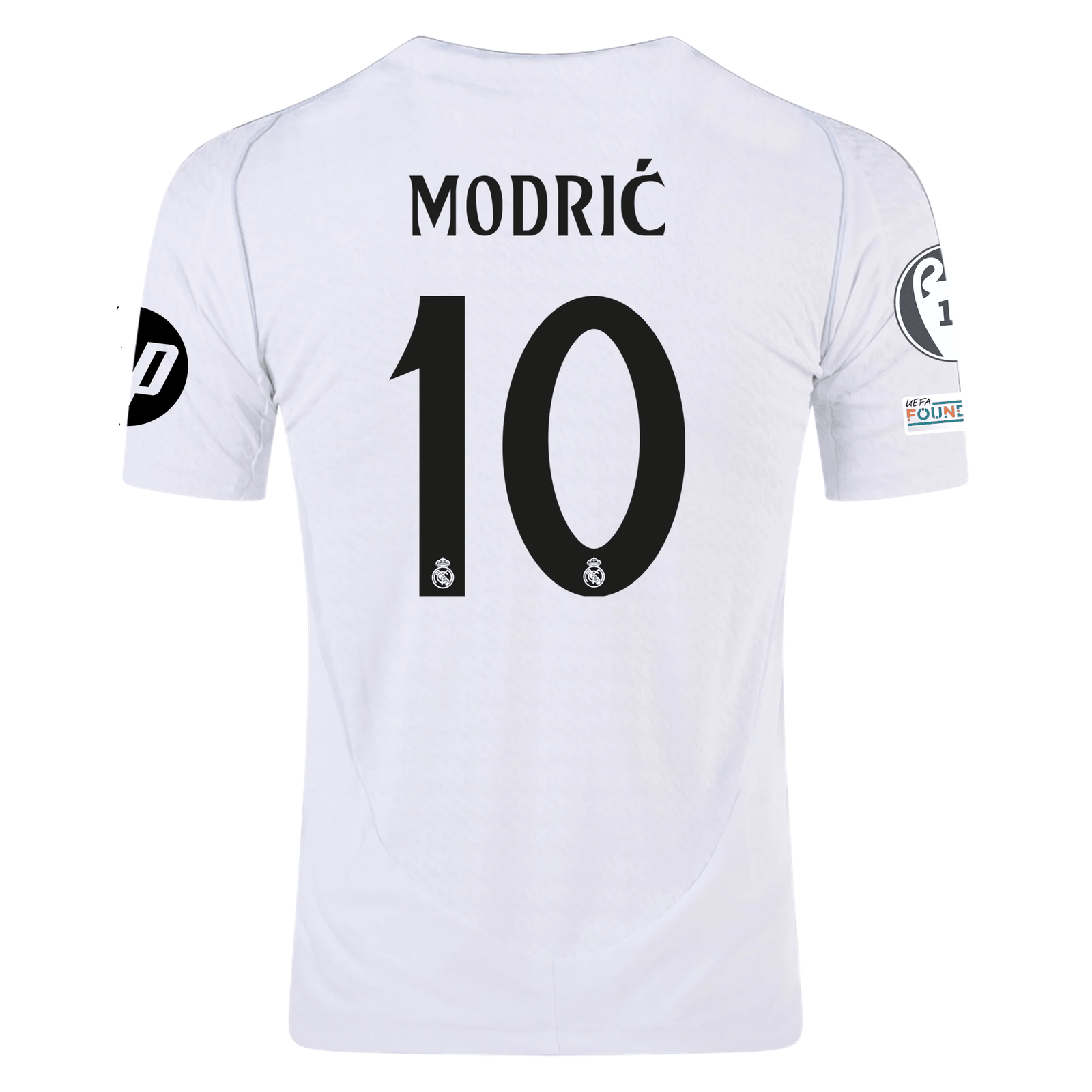 adidas Real Madrid Authentic Luka Modric Home Jersey w/ Champions League Patches 24/25 (White/Black) | SoccerWearhouse