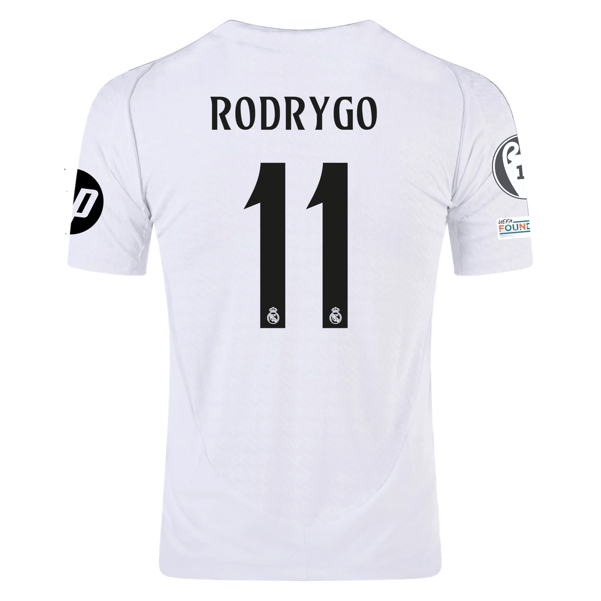 adidas Real Madrid Authentic Rodrygo Home Jersey w/ Champions League Patches 24/25 (White/Black) | SoccerWearhouse