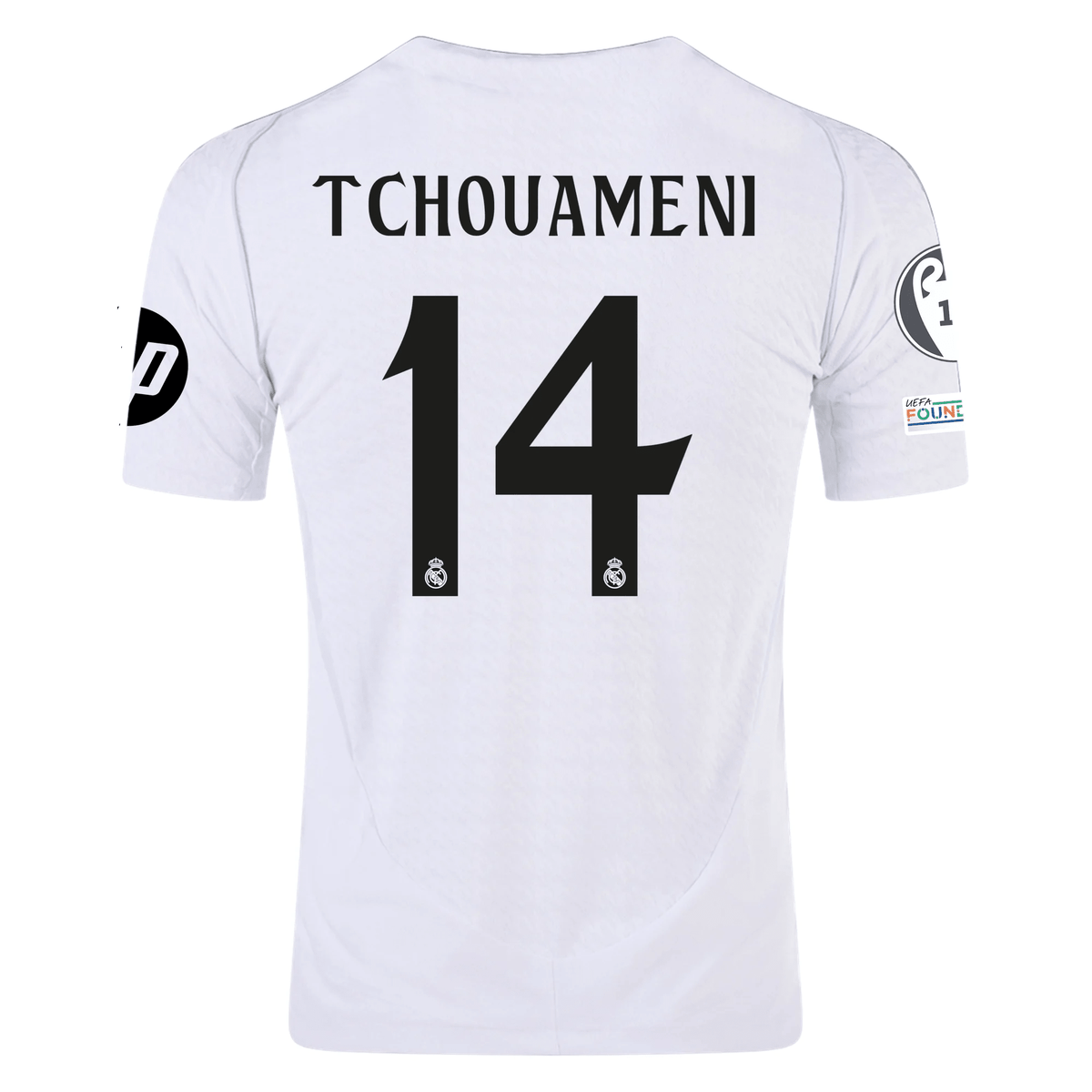 adidas Real Madrid Authentic Tchouameni Home Jersey w/ Champions League Patches 24/25 (White/Black) | SoccerWearhouse