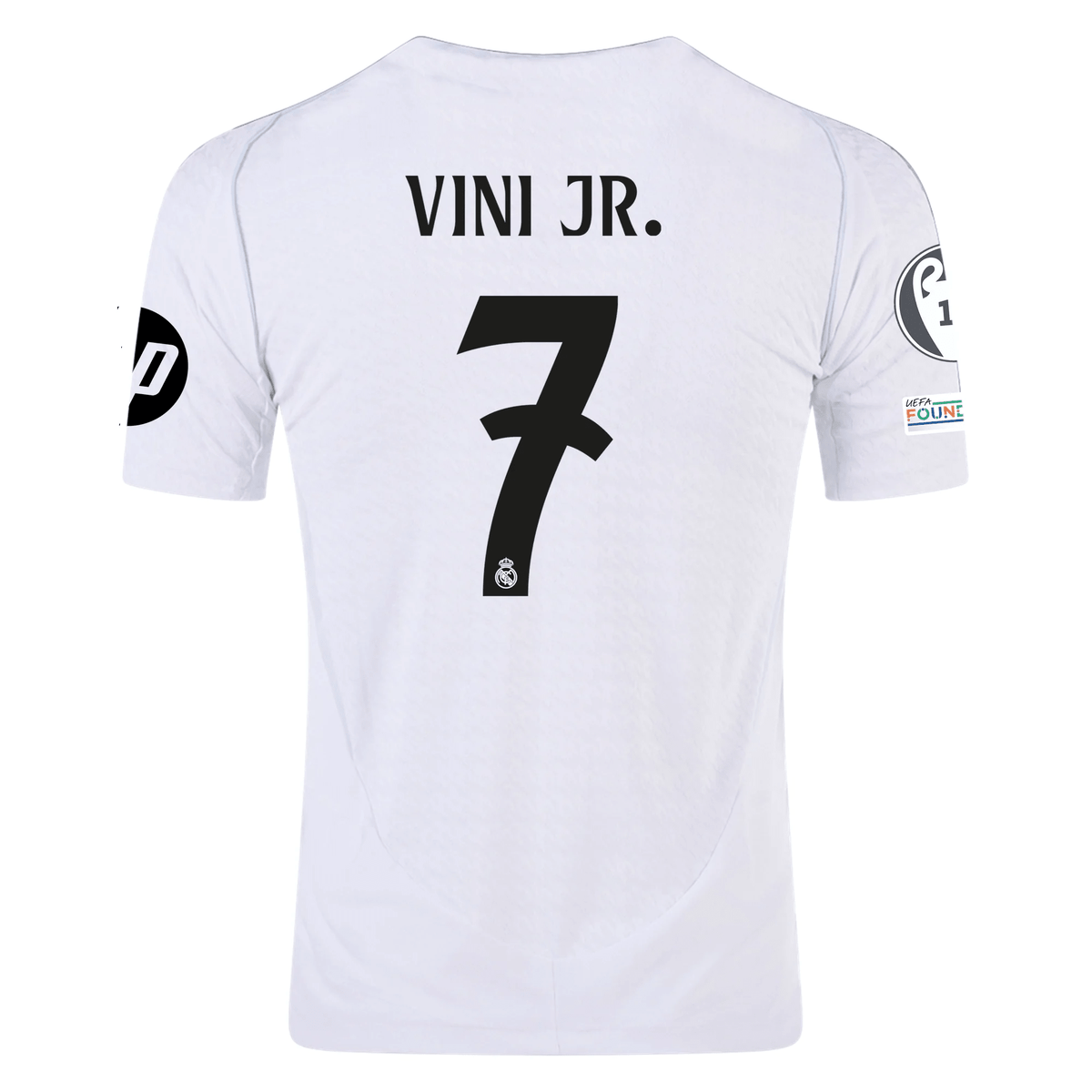 adidas Real Madrid Authentic Vini Jr. Home Jersey w/ Champions League Patches 24/25 (White/Black) | SoccerWearhouse