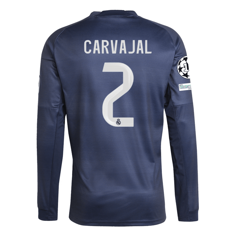 adidas Real Madrid Carvajal Long Sleeve Away Jersey w/ Champions League Patches 25/26 (Legend Ink) | SoccerWearhouse