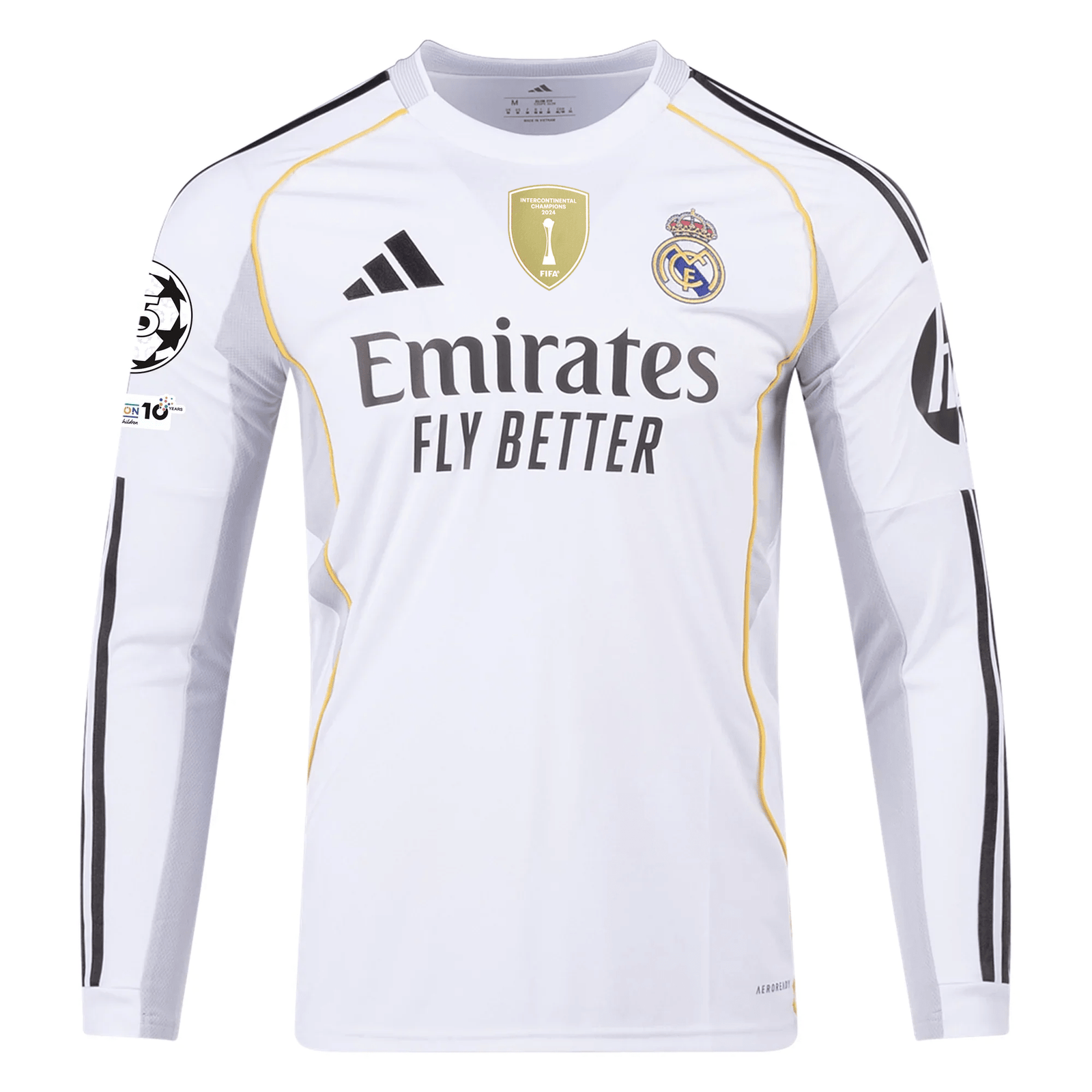 adidas Real Madrid Carvajal Long Sleeve Home Jersey w/ Intercontinental + Champions League Patches 25/26 (White) | SoccerWearhouse