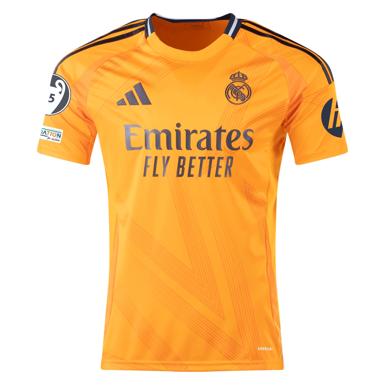adidas Real Madrid Kylian Mbappe Away Jersey w/ Champions League Patches 24/25 (Crew Orange) | SoccerWearhouse