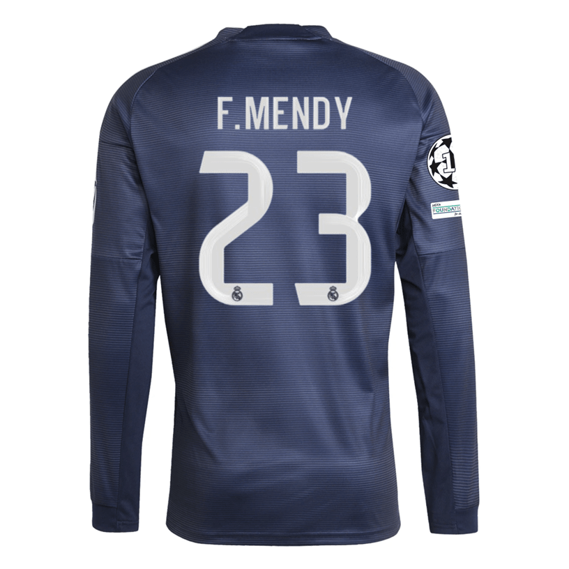adidas Real Madrid F. Mendy Long Sleeve Away Jersey w/ Champions League Patches 25/26 (Legend Ink) | SoccerWearhouse
