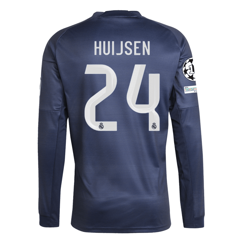 adidas Real Madrid Huijsen Long Sleeve Away Jersey w/ Champions League Patches 25/26 (Legend Ink) | SoccerWearhouse
