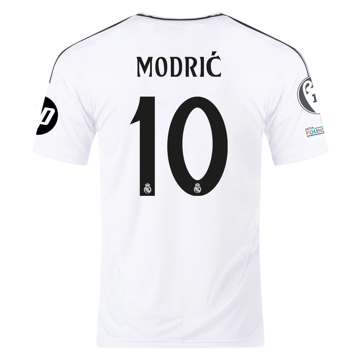 adidas Real Madrid Luka Modric Home Jersey 24/25 w/ Champions League Patches (White/Black) | SoccerWearhouse