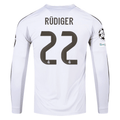 adidas Real Madrid Rudiger Long Sleeve Home Jersey w/ Champions League Patches 25/26 (White)