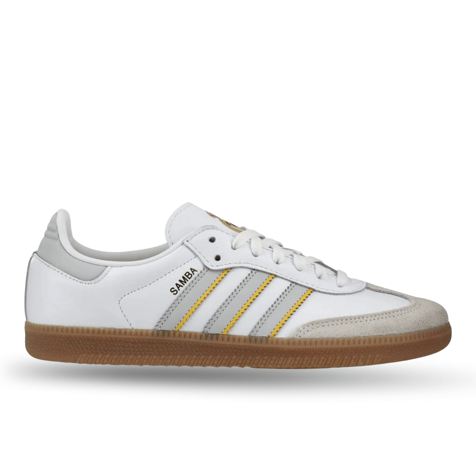 adidas Real Madrid Samba Indoor Soccer Shoes (White/Grey/Gum) | SoccerWearhouse