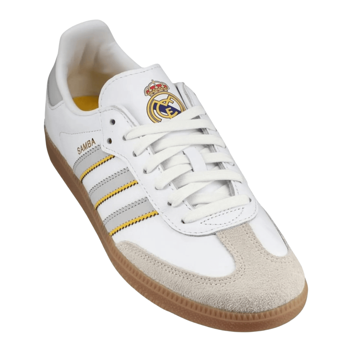 adidas Real Madrid Samba Indoor Soccer Shoes (White/Grey/Gum) | SoccerWearhouse