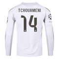 adidas Real Madrid Tchouameni Long Sleeve Home Jersey w/ Champions League Patches 25/26 (White)