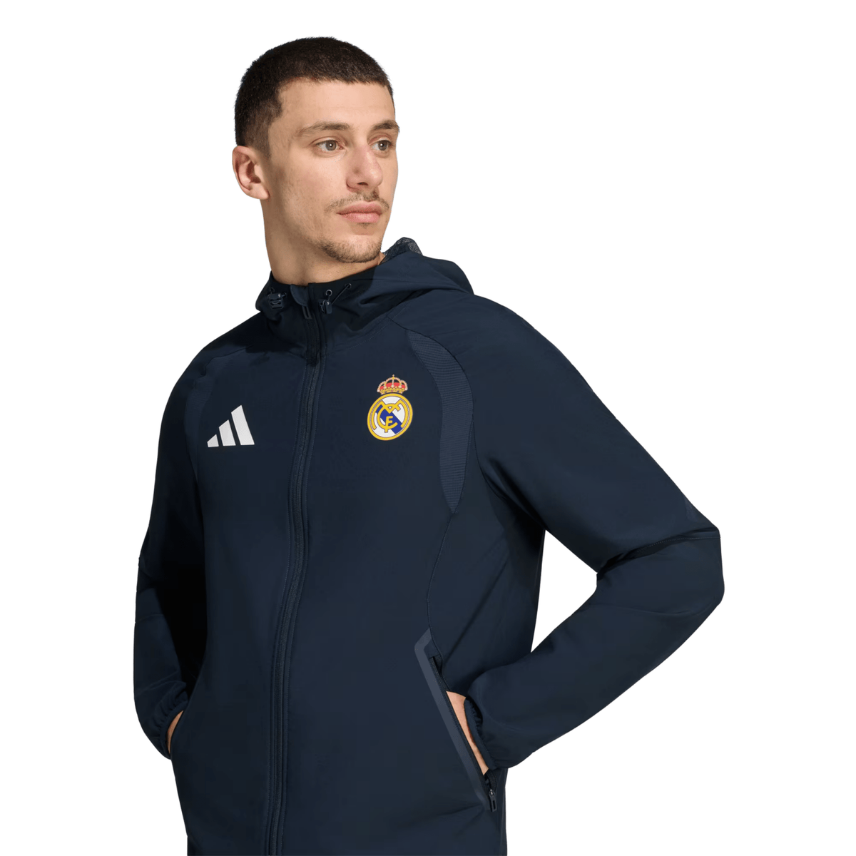 adidas Real Madrid Tiro Travel Full-Zip Windbreaker Jacket 26/27 (Navy) | SoccerWearhouse