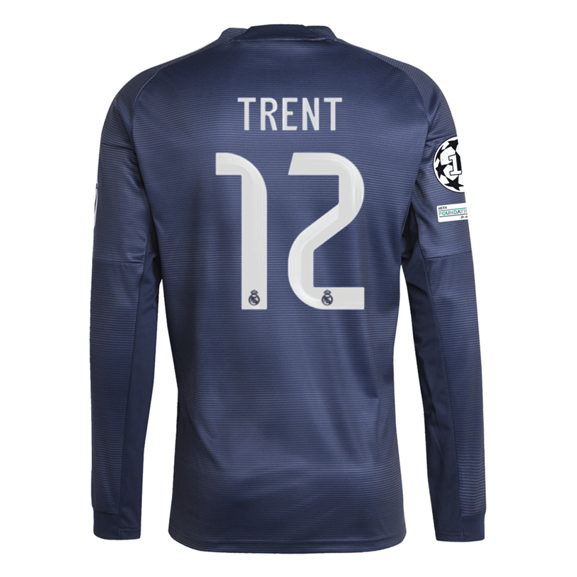adidas Real Madrid Trent Long Sleeve Away Jersey w/ Champions League Patches 25/26 (Legend Ink) | SoccerWearhouse