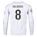adidas Real Madrid Valverde Long Sleeve Home Jersey w/ Intercontinental + Champions League Patches 25/26 (White)