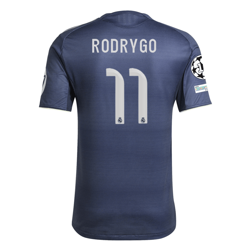 adidas Rodrygo Real Madrid Authentic Away Jersey 25/26 w/ Champions League Patches (Legend Ink | SoccerWearhouse