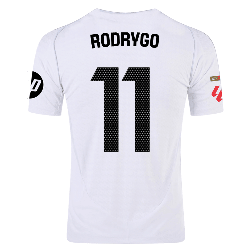 adidas Rodrygo Real Madrid Authentic Home Jersey w/ La Liga Patches 24/25 (White/Black) | SoccerWearhouse