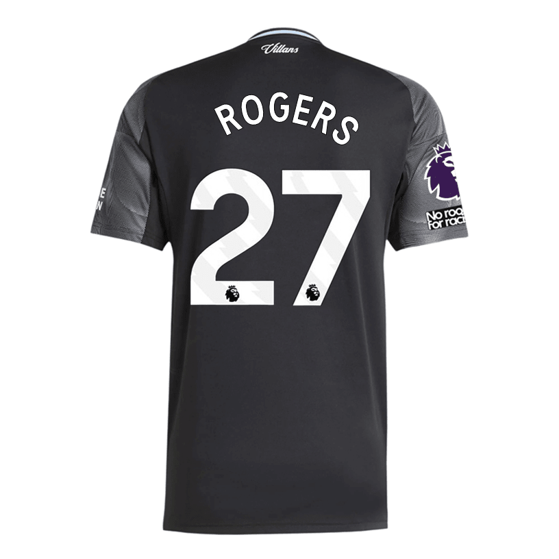 adidas Rogers Men's Aston Villa 25/26 Away Jersey w/ EPL + NRFR Patches (Black/Global Blue) | SoccerWearhouse