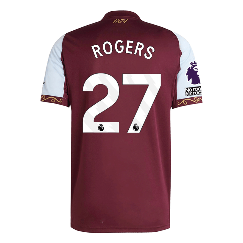 adidas Rogers Men's Aston Villa Home Jersey 25/26 w/ NRFR + EPL Patches (Maroon/Blue) | SoccerWearhouse