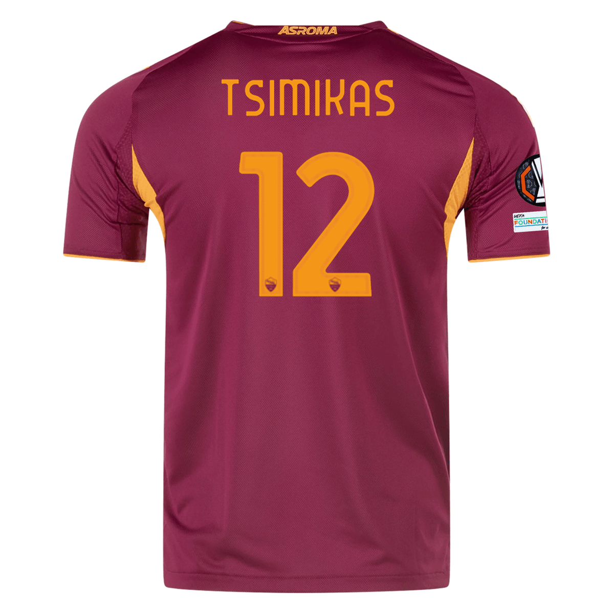 adidas Roma Authentic Konstantinos Tsimikas Home Jersey w/ Europa League Patches 25/26 (Burgundy) | SoccerWearhouse