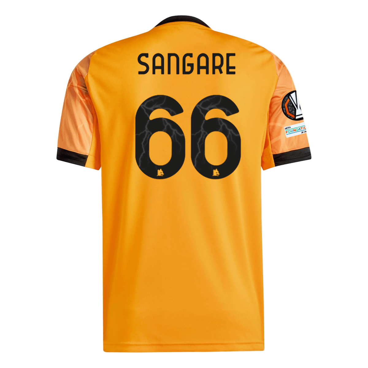 adidas Roma Buba Sangaré Away Jersey w/ Europa League Patches 25/26 (Orange/Black) | SoccerWearhouse