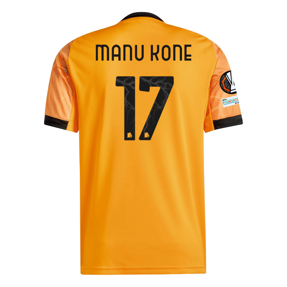 adidas Roma Manu Kone Away Jersey w/ Europa League Patches 25/26 (Orange/Black) | SoccerWearhouse