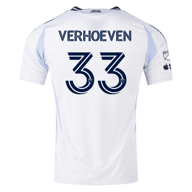 adidas San Diego FC Authentic Oscar Verhoeven Away Jersey 25/26 w/ MLS &amp; Apple Patch (White) | SoccerWearhouse
