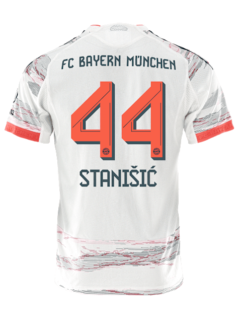 adidas Stanisic Authentic Away Jersey 25/26 w/ Sponsor + Meister Bundesliga Patch (White/Red] | SoccerWearhouse