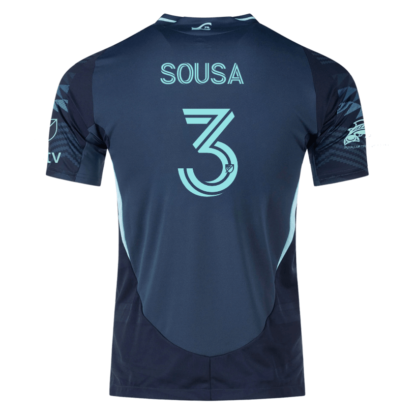 adidas T. Sousa Seattle Sounders Authentic Away Jersey 25/26 w/ MLS Patches &amp; Sponsor (Aura Ink) | SoccerWearhouse