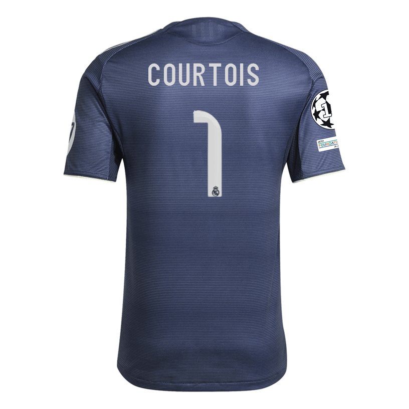adidas Thibaut Courtois Real Madrid Authentic Away Jersey 25/26 w/ Champions League Patches (Legend Ink) | SoccerWearhouse
