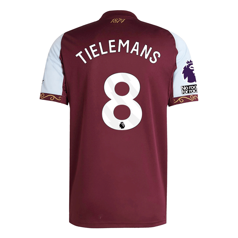 adidas Tielemans Men's Aston Villa Home Jersey 25/26 w/ NRFR + EPL Patches (Maroon/Blue) | SoccerWearhouse