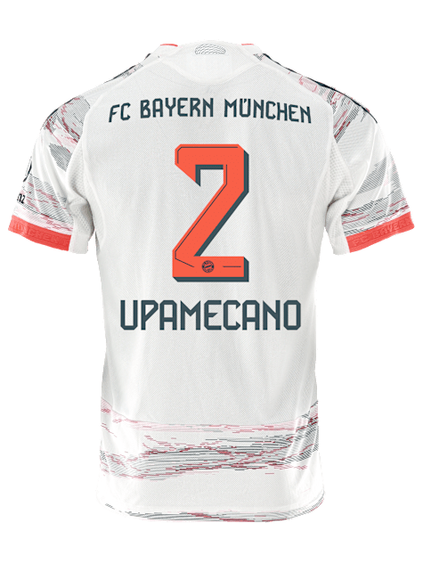 adidas Upamecano Authentic Away Jersey 25/26 w/ Sponsor + Meister Bundesliga Patch (White/Red) | SoccerWearhouse