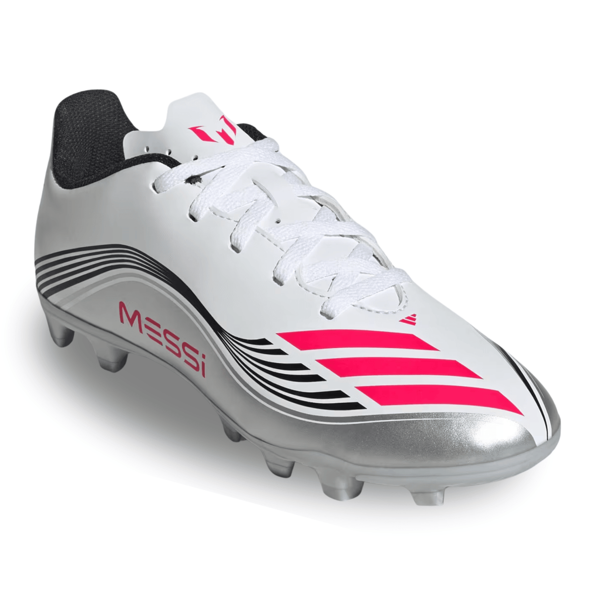 adidas Youth F50 Messi Club FG/MG Junior Soccer Cleats (White/Lucid Red/Silver Metallic) | SoccerWearhouse