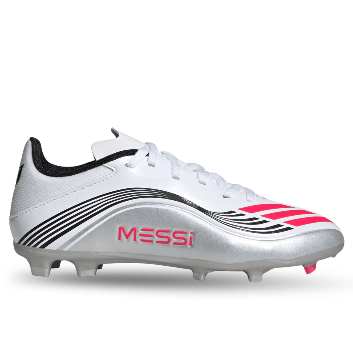 adidas Youth F50 Messi League FG/MG Junior Soccer Cleats (White/Lucid Red/Silver Metallic) | SoccerWearhouse