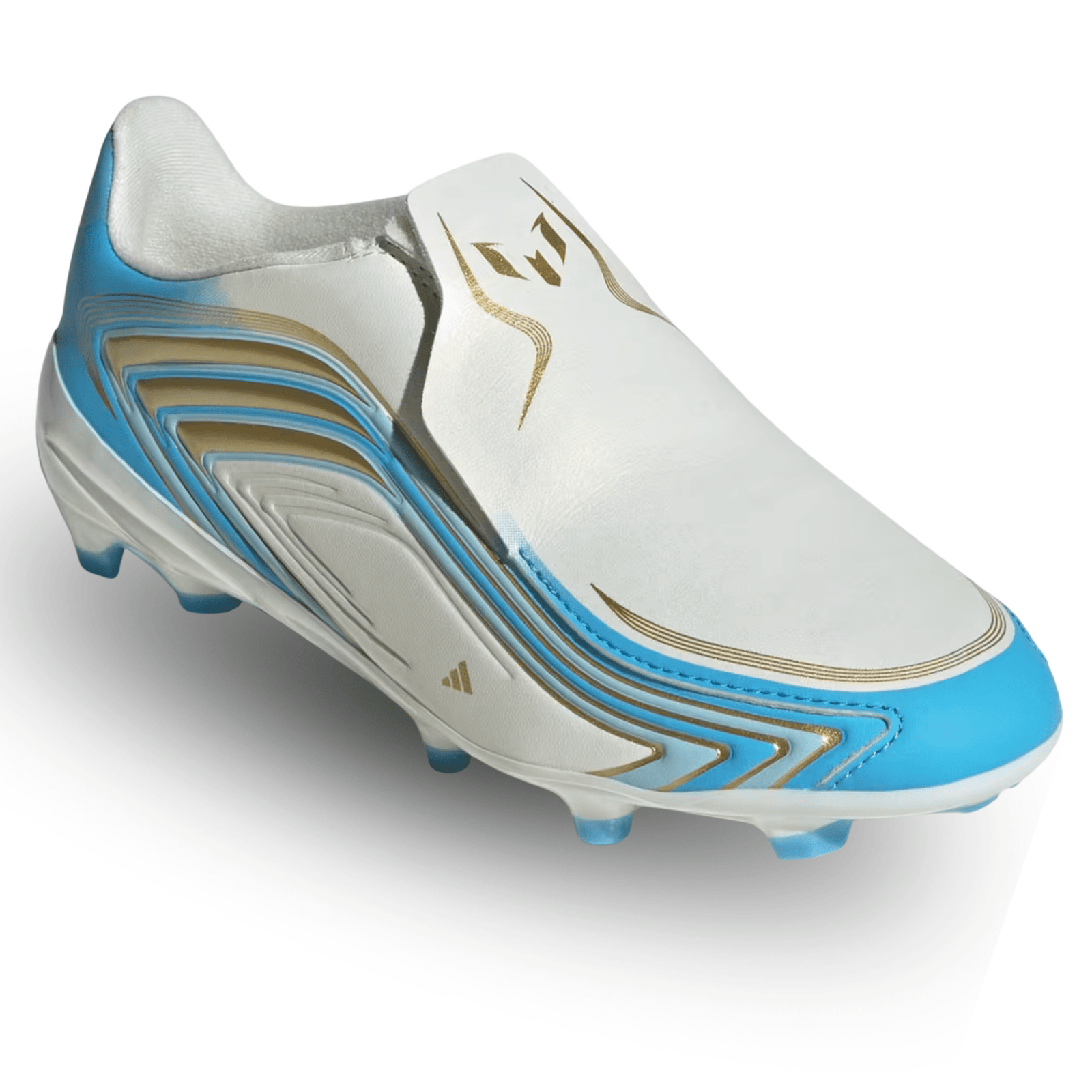 adidas Youth F50 Messi League LL Firm Ground Soccer Cleats (White/Sky Blue) | SoccerWearhouse