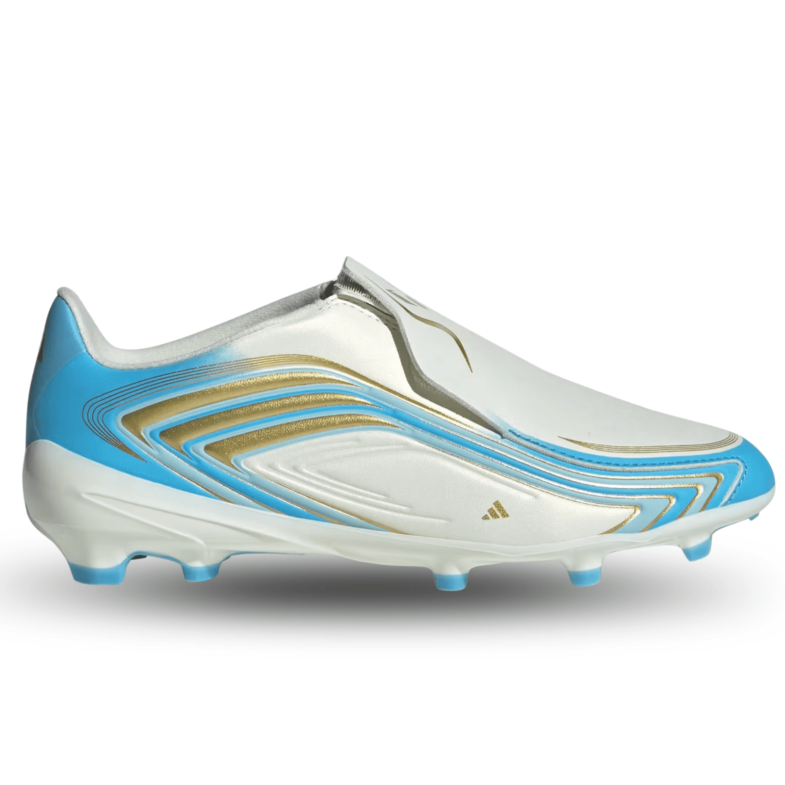 adidas Youth F50 Messi League LL Firm Ground Soccer Cleats (White/Sky Blue) | SoccerWearhouse