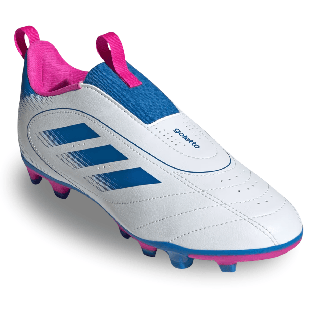 adidas Youth Jr. Goletto IX Laceless FG/MG Soccer Cleats (White/Bright Royal/Pink) | SoccerWearhouse