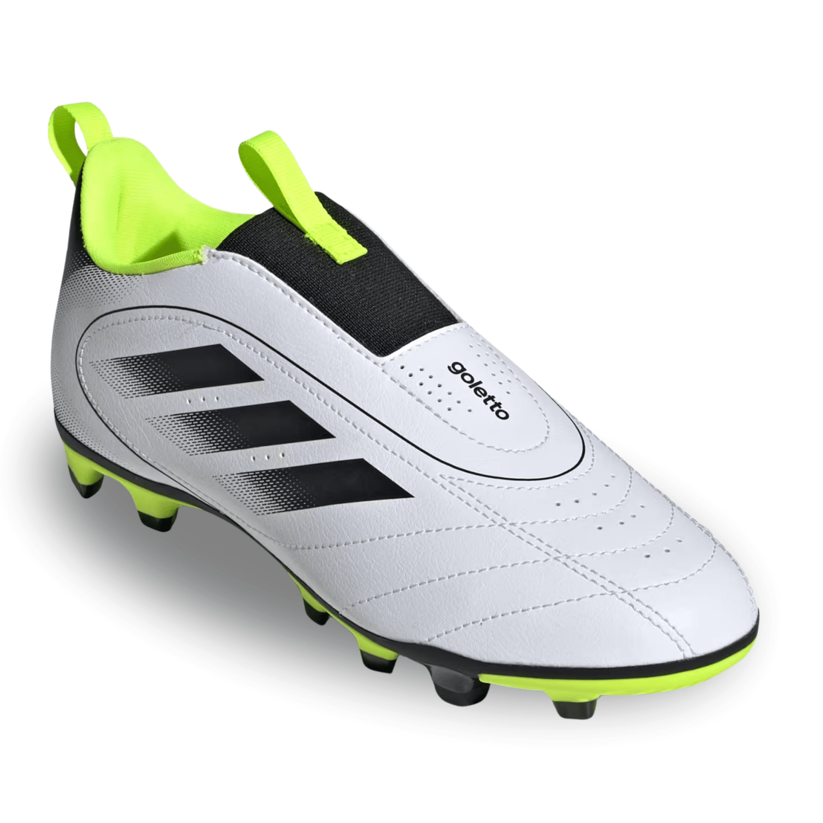 adidas Youth Jr. Goletto IX Laceless FG/MG Soccer Cleats (White/Lucid Lemon) | SoccerWearhouse
