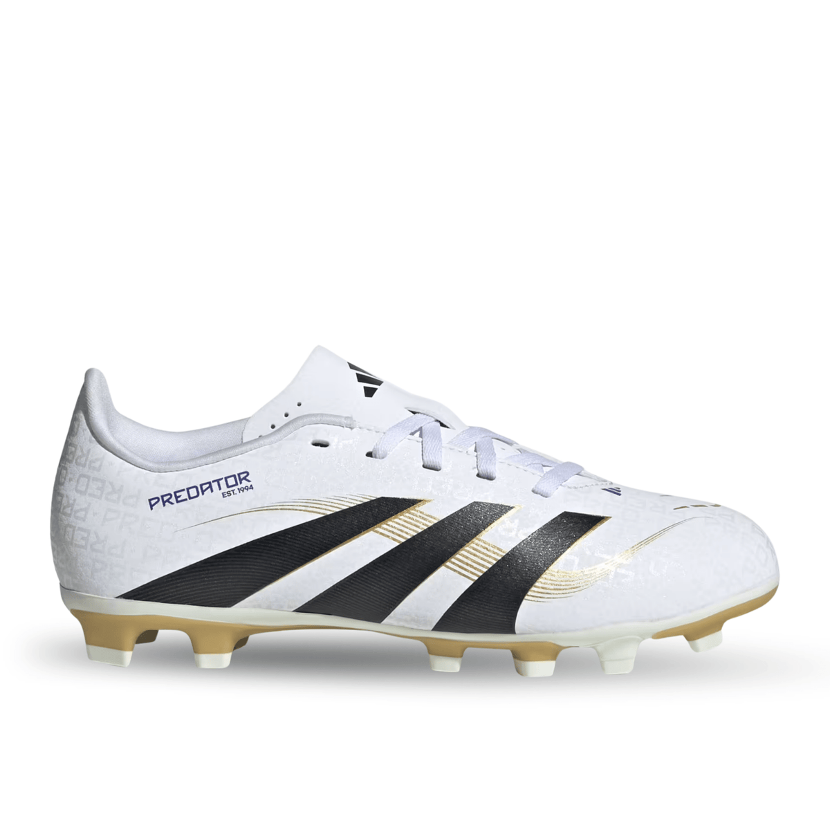 adidas Youth Jr. Predator Club Firm Ground Multi Ground Junior Soccer Cleats (White/Black/Gold Metallic) | SoccerWearhouse