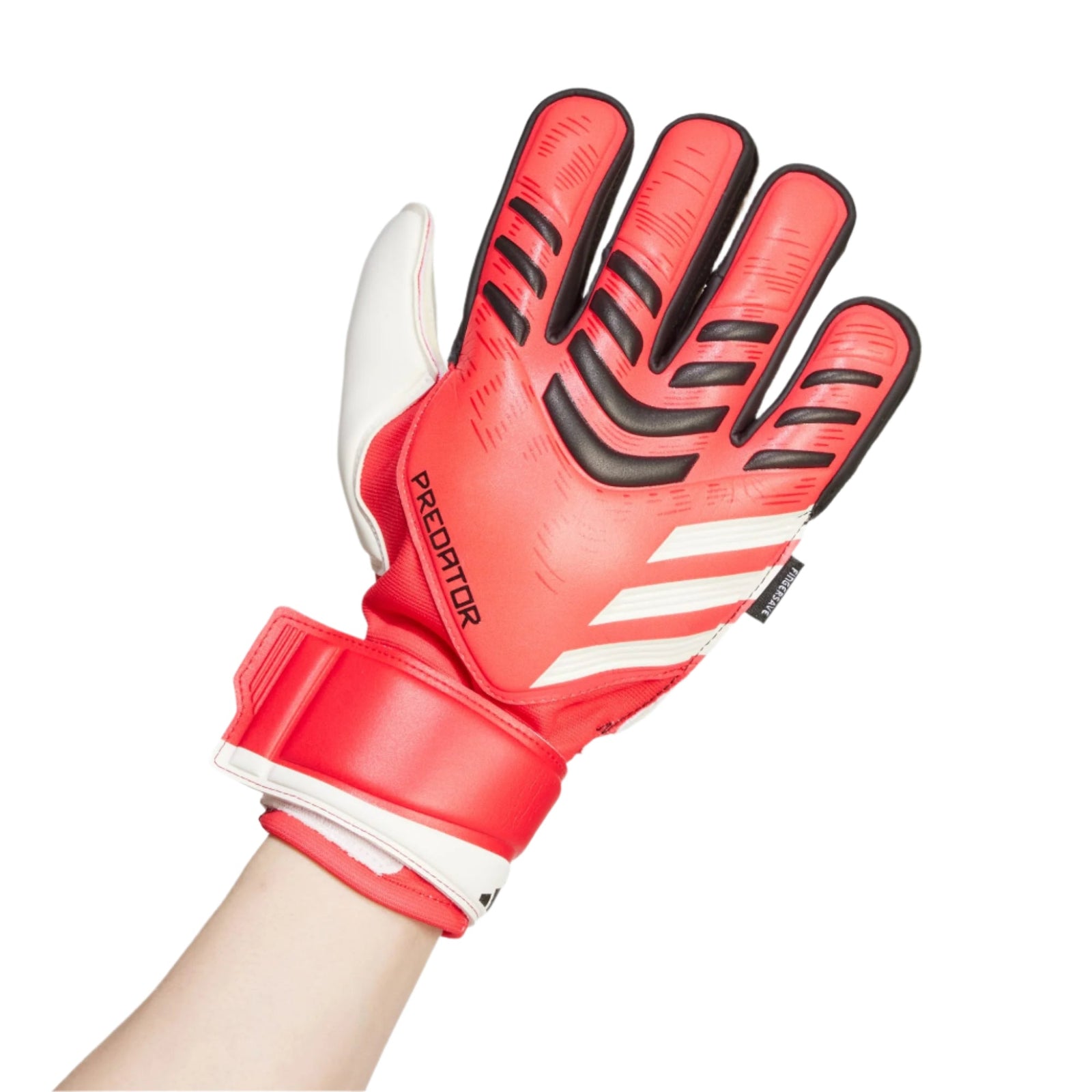 adidas Youth Jr. Predator Match Fingersave Glove J (Black/Lucid Red) | SoccerWearhouse