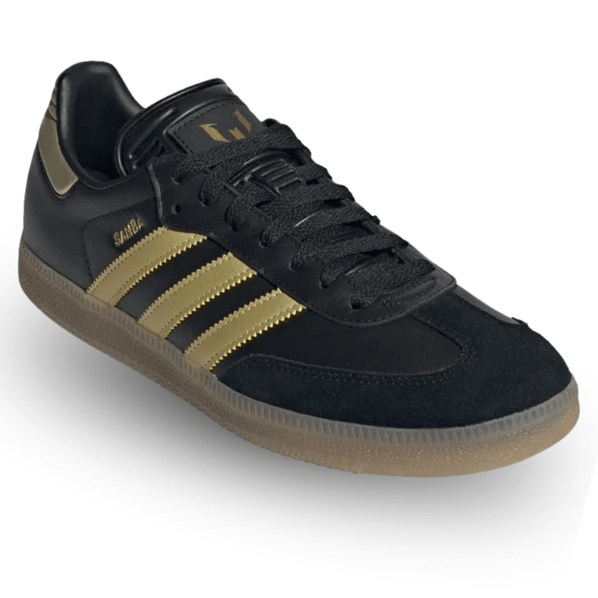 adidas Youth Jr Samba Messi J Indoor Shoes (Black/Gold Metallic/Gum) | SoccerWearhouse