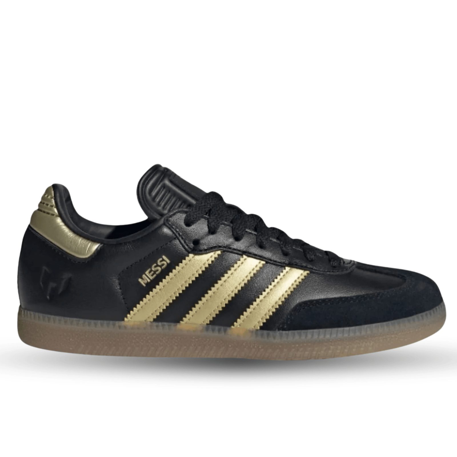 adidas Youth Jr Samba Messi J Indoor Shoes (Black/Gold Metallic/Gum) | SoccerWearhouse