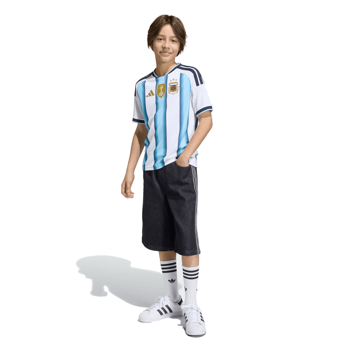 adidas Youth Lionel Messi Argentina Home Jersey w/ World Cup Champion Patch 2026 (White/Icey Blue) | SoccerWearhouse