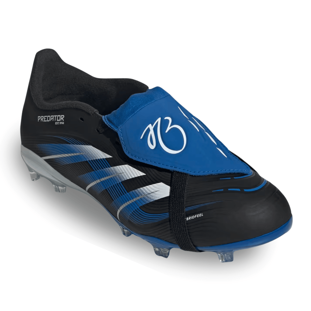 adidas Youth Predator League Jude Bellingham Edition Fold - Over Tongue FG/MG Soccer Cleats (Black/White/Blue) | SoccerWearhouse
