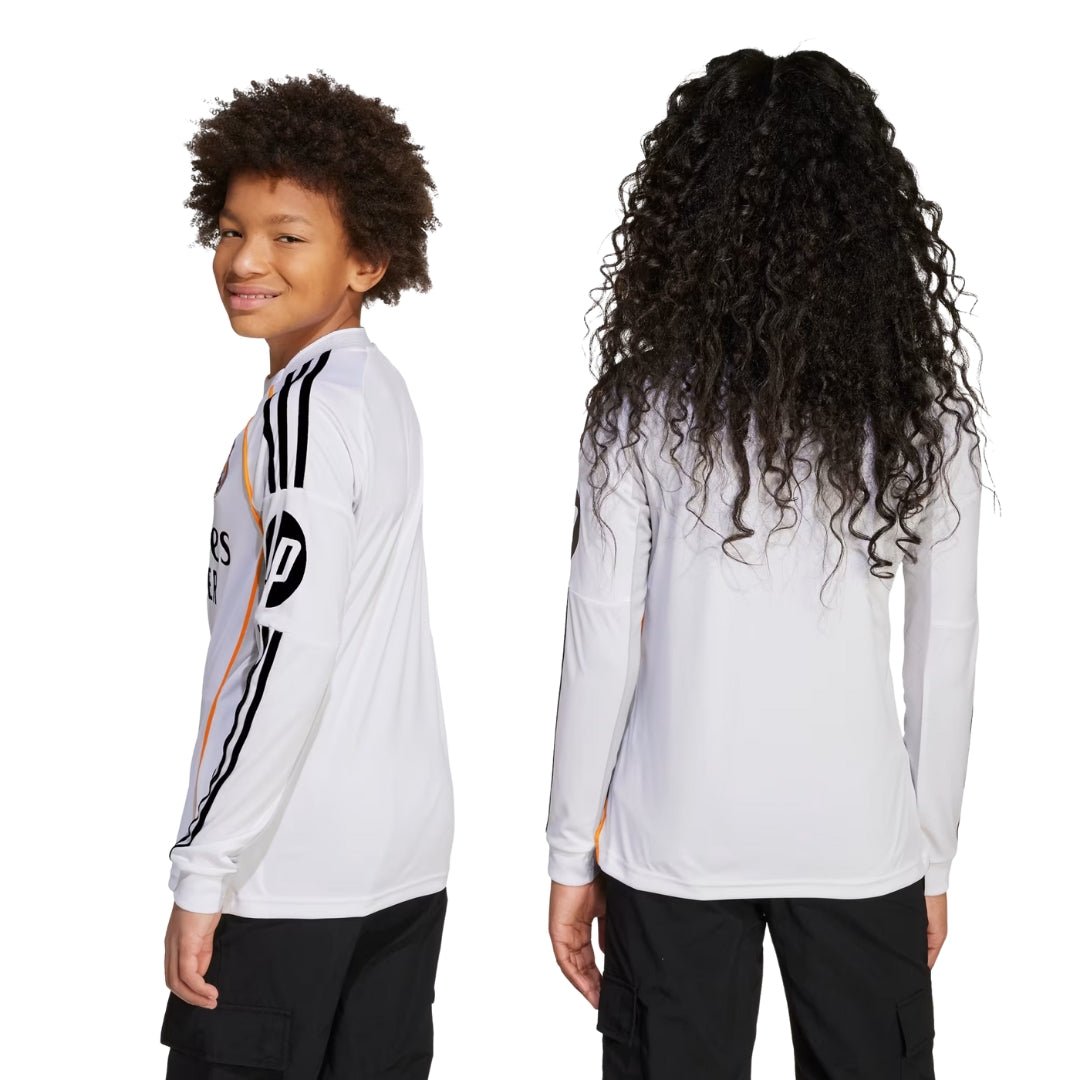 adidas Youth Real Madrid Vini Jr. Long Sleeve Home Jersey 25/26 (White) | SoccerWearhouse