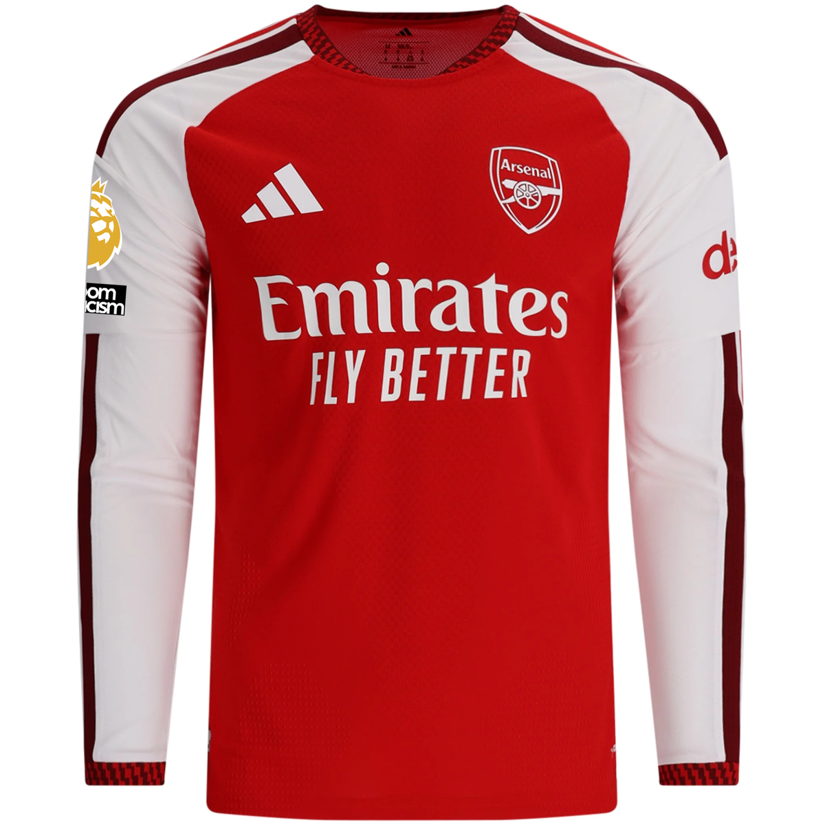 adidas Mens Arsenal Authentic Bruno Guimarães Long Sleeve Home Jersey w/ EPL + No Room for Racism Patches 26/27 (Better Scarlet)