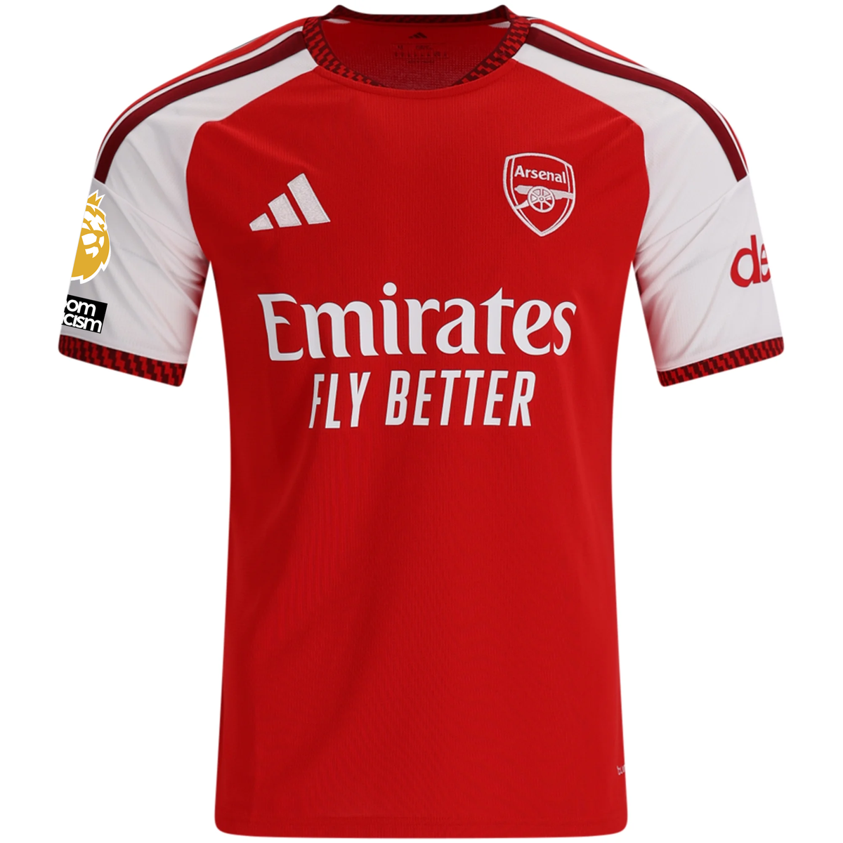 adidas Mens Arsenal Ben White Home Jersey w/ EPL + No Room For Racism Patches 26/27 (Red)