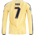 adidas Mens Arsenal Bukayo Saka Long Sleeve Third Jersey w/ Champions League Patches 26/27 (Yellow)