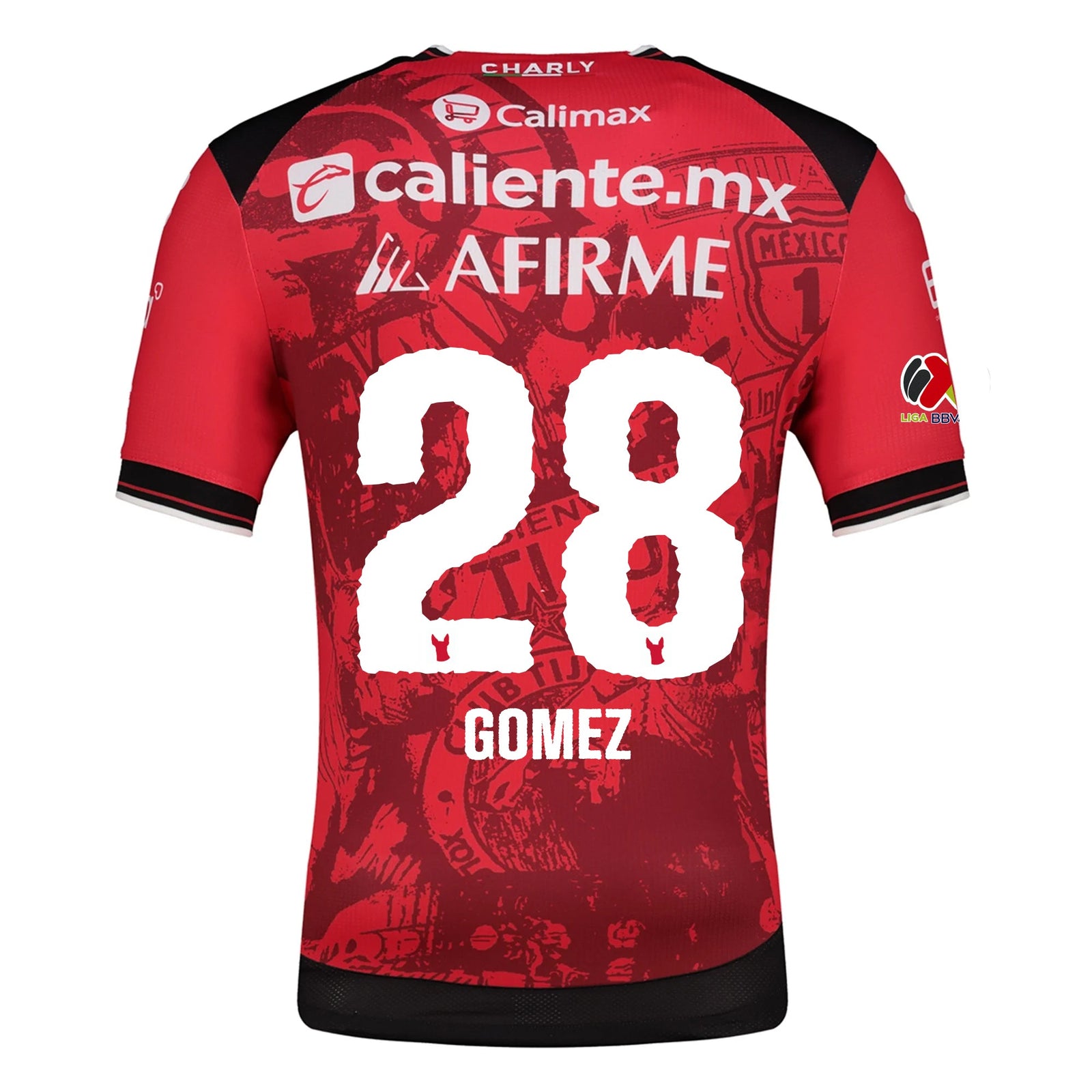 Charly Jesus Gomez Men's Club Tijuana Xolos Home Jersey 25/26 w/ BBVA MX Patch (Red/Black) | SoccerWearhouse